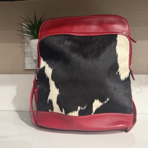 ili New York Red Leather Calf Hair Backpack - Picture 1 of 8